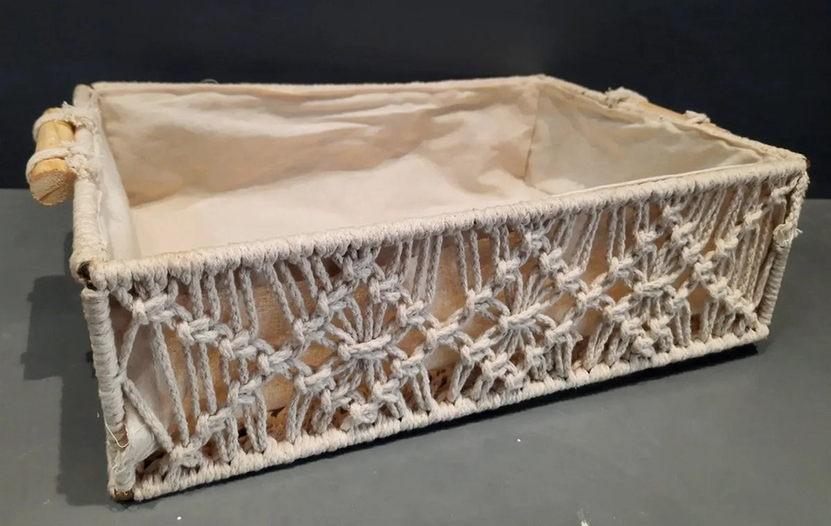 Handmade Macrame Storage Basket with Fabric Lining-ArtyCraftz.com