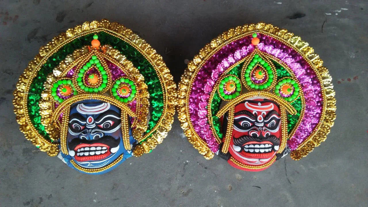 Handmade Mahishasur Paper Mache Mask for Wall Hanging for Home,Office Decor and Gifting Setof 2 - ArtyCraftz.com