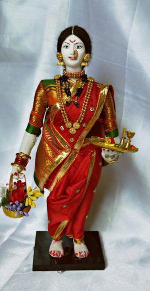 Handmade Marathi Woman with Pooja basket cotton doll - ArtyCraftz.com