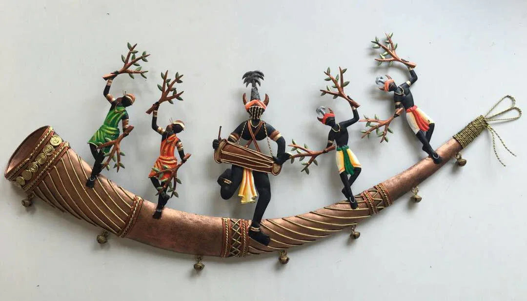 Handmade Metal Aadivasi Tree Trumpet for Wall Hanging for Home Decor and Gifting 30*12 Inches - ArtyCraftz.com