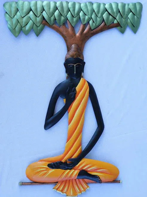 Handmade Metal Buddha Medatating Under Tree Wall Hanging for Home Decor and Gifting 20*13 Inches - ArtyCraftz.com
