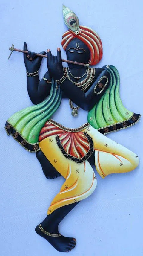 Handmade Metal Color Krishna Flute for Home Decor and Gifting 24*15 Inches - ArtyCraftz.com