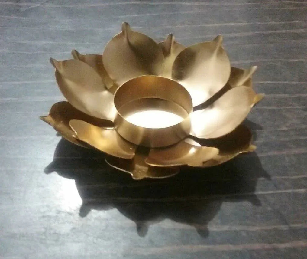 Handmade Metal Golder Flower Candle Holder for Home Decor and Gifting 4.5 Inches - ArtyCraftz.com