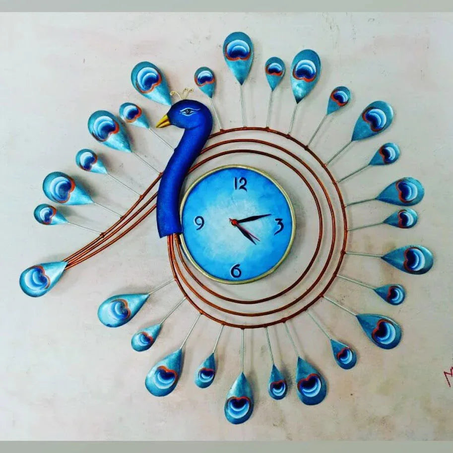 Handmade Metal Peacock Wall Clock for Home Decor and Gifting 24*24 Inches - ArtyCraftz.com