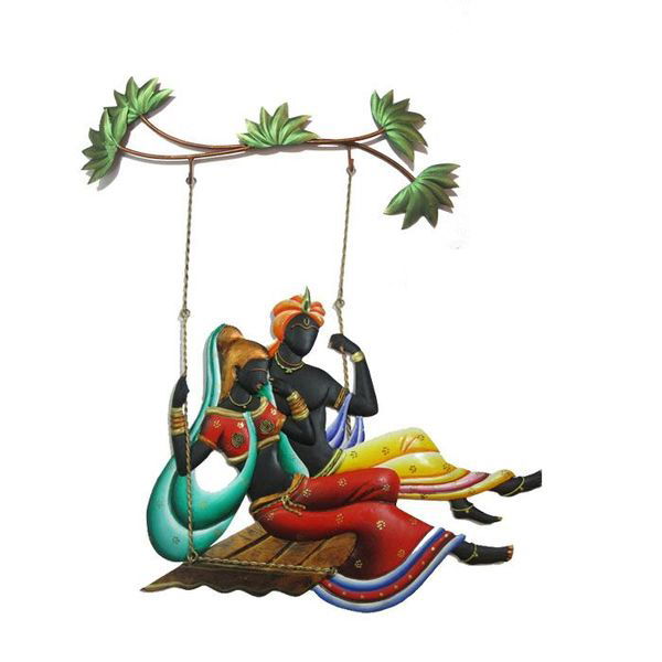 Handmade Metal Radha Krishna Jhula-F for Home Decor and Gifting 18*25 Inches - ArtyCraftz.com