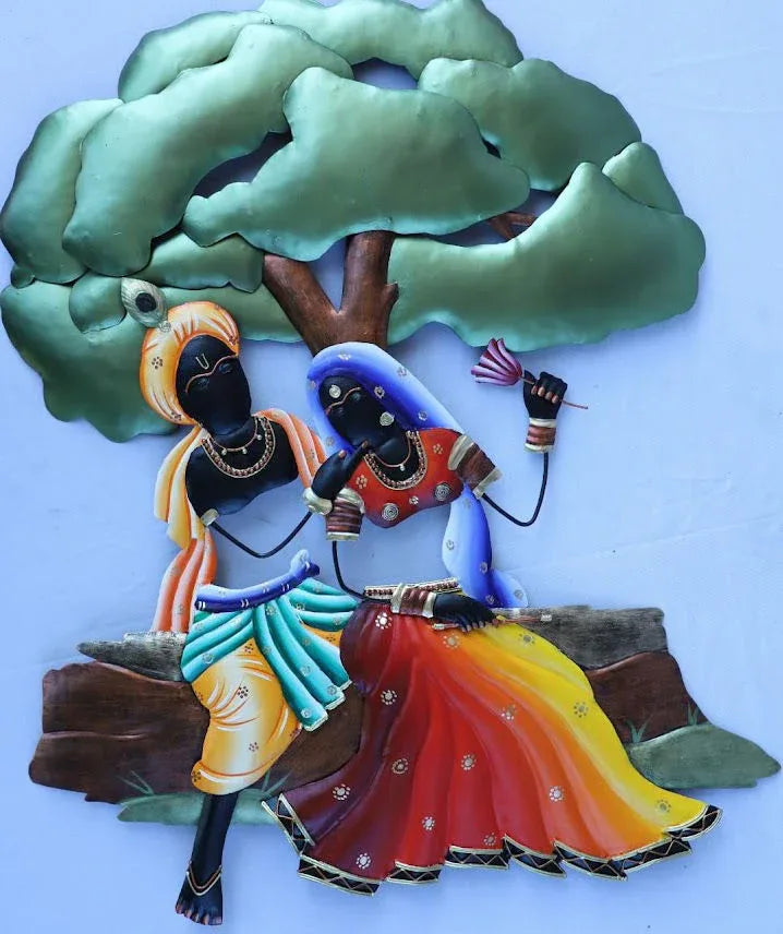 Handmade Metal Radha Krishna Sitting Zula for Wall Hanging for Home Decor and Gifting 32 *12 Inches - ArtyCraftz.com