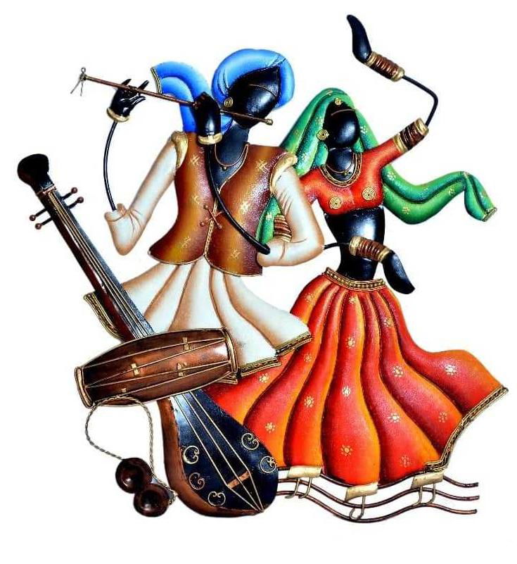 Handmade Metal Raj Rajasthani Manjira Couple 26*20 Inches - ArtyCraftz.com