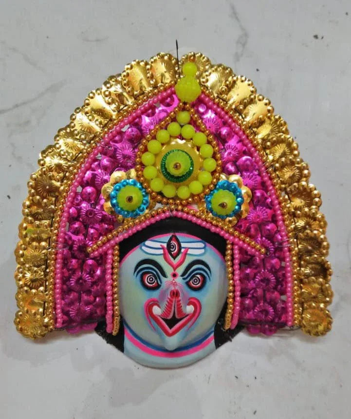 Handmade Paper Mache Mask for Wall Hanging for Home Decor and Office Decor 1 Feet Pink with Golden Color - ArtyCraftz.com