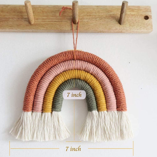 Handmade Peach & Mustard Macrame Rainbow Wall Hanging 7×7 Inch-ArtyCraftz.com
