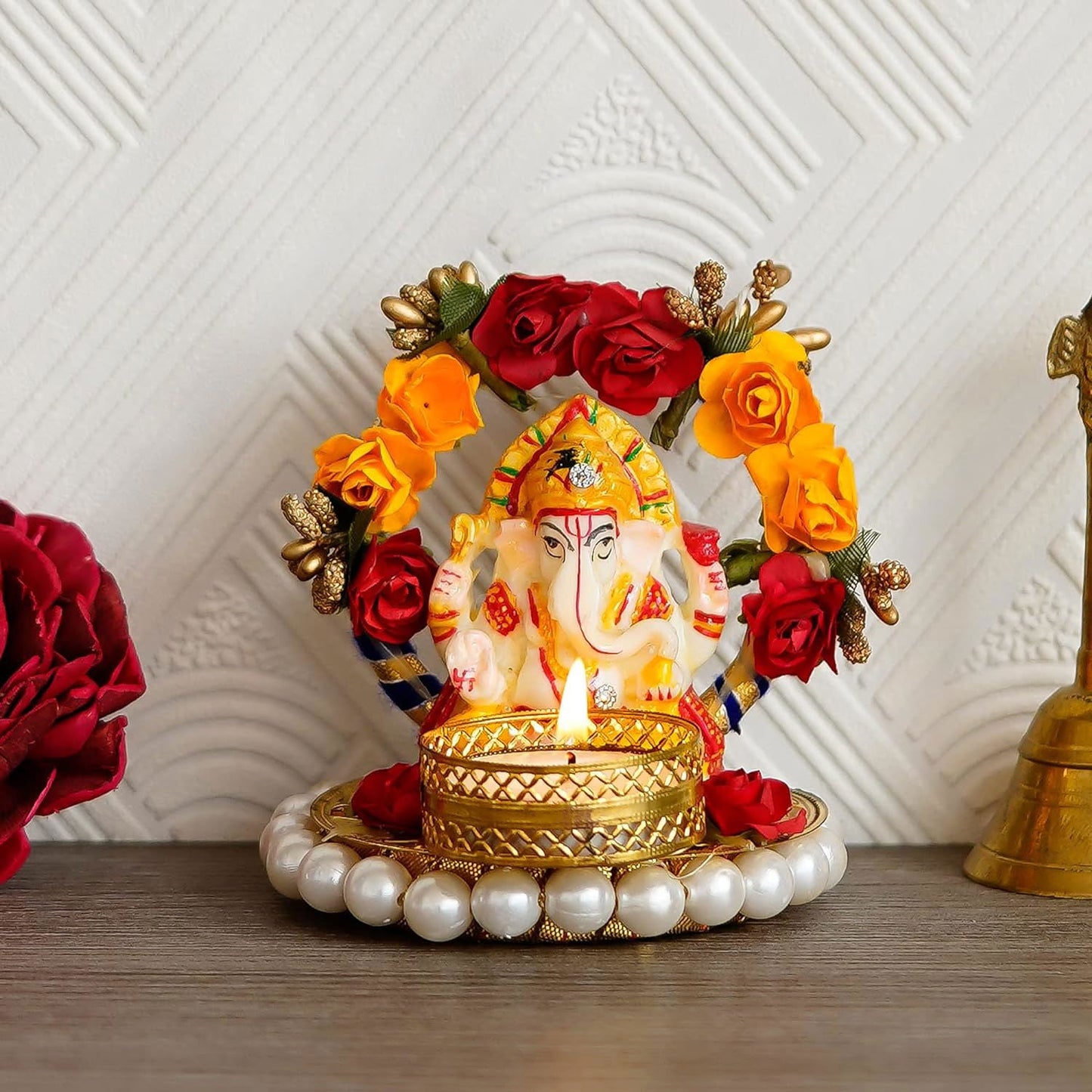 Handmade Reusable Ganpati Diya for Diwali Decoration puja 1 Pc Tealight Candle Decorative Festival Aarti Wax Filled Dia batti Multiuse Oil lamp Holder Items deepam Light - ArtyCraftz.com