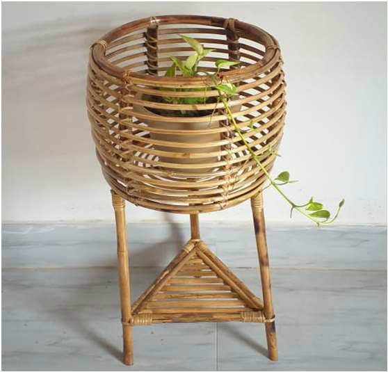 Handmade Round Cane Planter with Stand - ArtyCraftz.com
