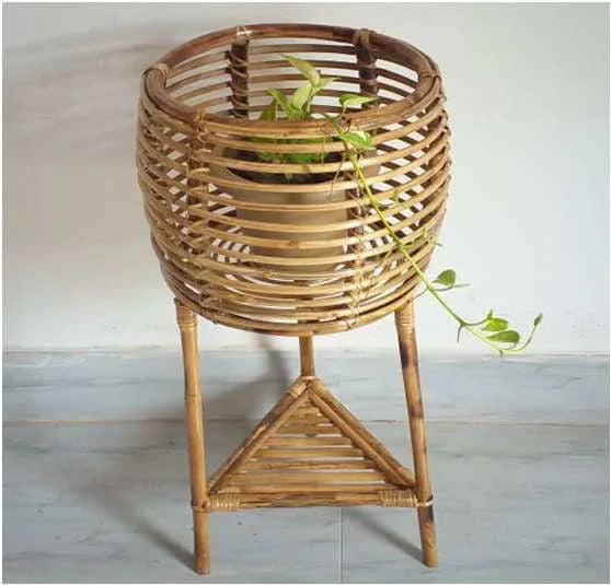 Handmade Round Cane Planter with Stand - ArtyCraftz.com