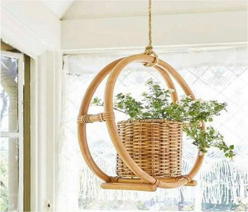 Handmade Round Hanging Decorative Cane Planter - ArtyCraftz.com