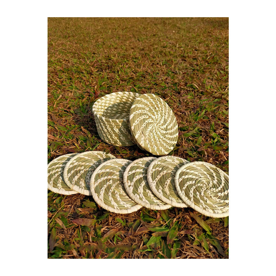 Handmade Sabai Grass Coaster Set of 6 + Box - ArtyCraftz.com