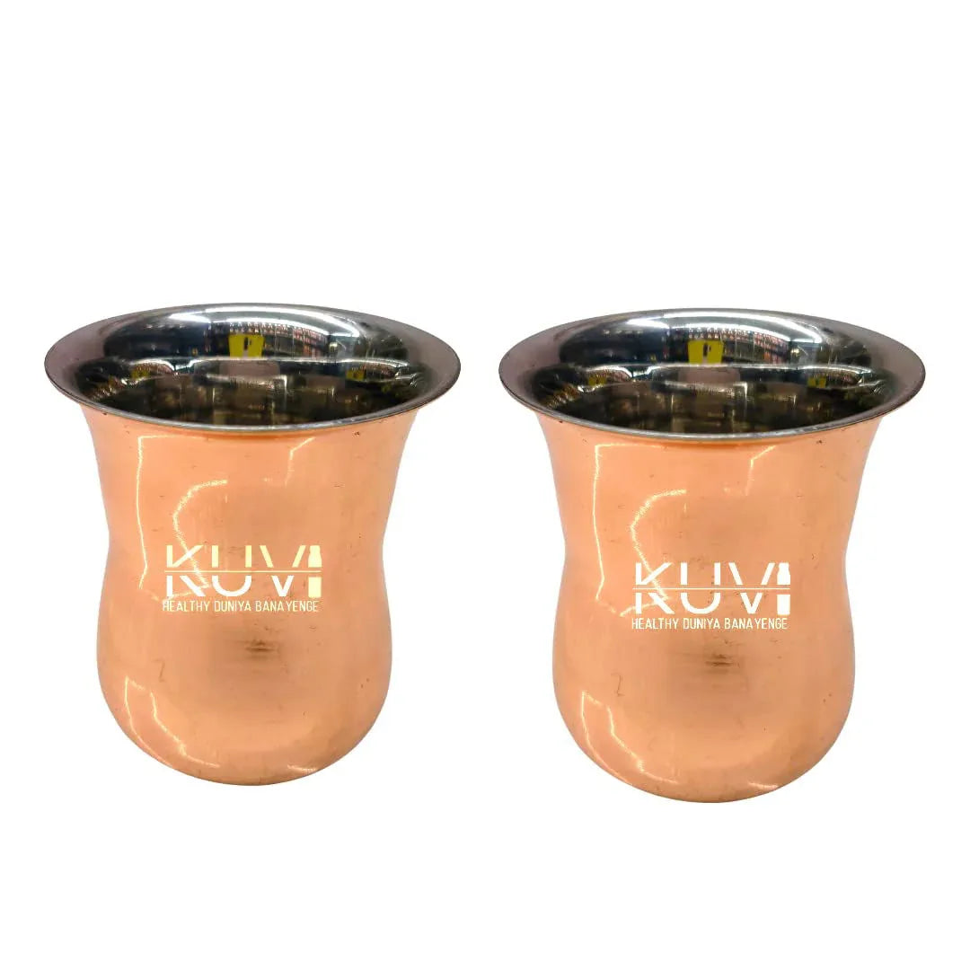 Handmade Set of 2 Pure Steel Copper Matt, Glass Curved Shape (200 ml Each) - ArtyCraftz.com
