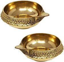 Handmade Stylish Brass Pooja Diya,Deepak Gold Color (2 Pieces) - ArtyCraftz.com