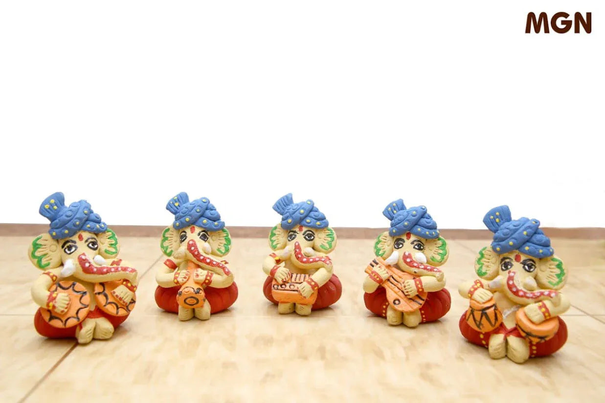 Handmade Teracotta Musical Ganesh Set of 5 - ArtyCraftz.com