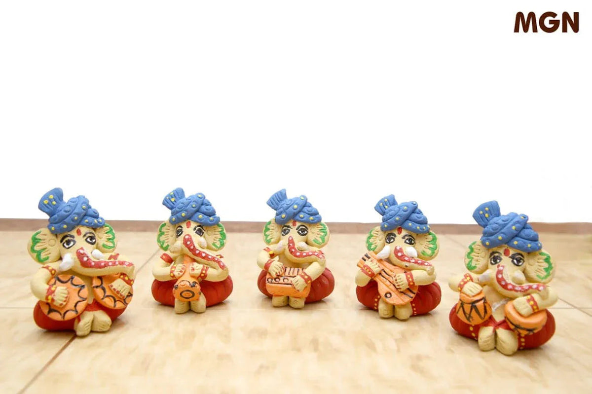 Handmade Teracotta Musical Ganesh Set of 5 - ArtyCraftz.com