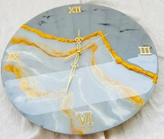 Luxury Grey & Gold Marble Resin Wall Clock-ArtyCraftz.com