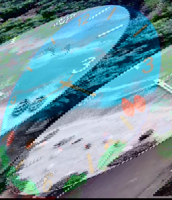 Handmade Wall Clock Ocean theme with White Sand and shells, Golden numbers and Golden Hands 12 Inches - ArtyCraftz.com