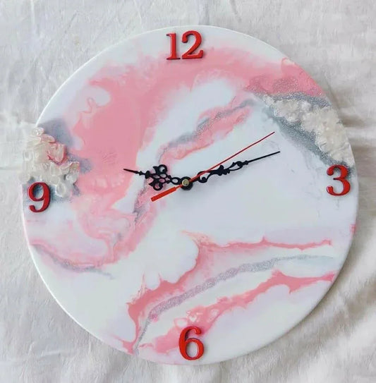 Custom Handmade Wall Clock Pink, White and Gold with 12, 15, 18 Inches