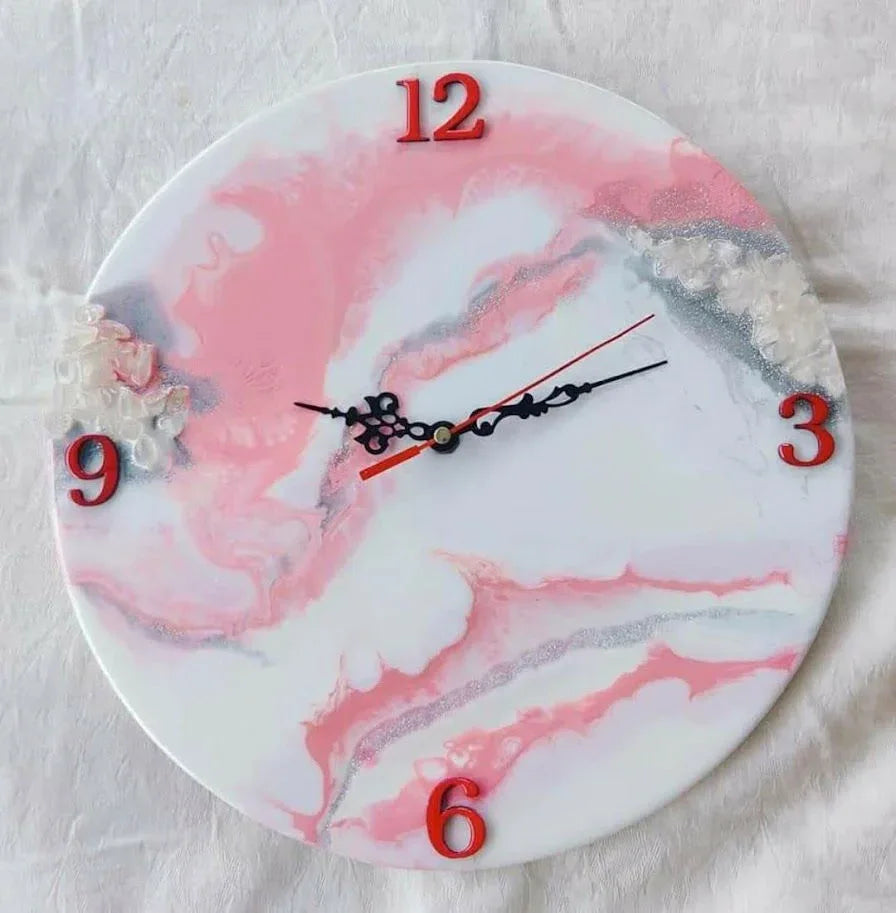 Custom Handmade Wall Clock Pink, White and Gold with 12, 15, 18 Inches