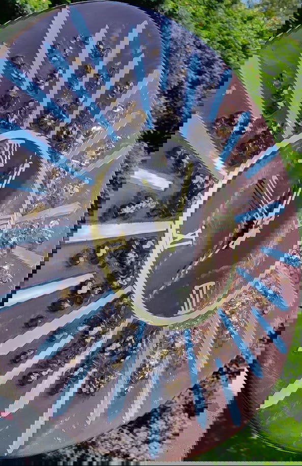 Handmade Wall Clock Silver Finish Acrylic Cutouts with Green Aventurine Crystals and Clear Quartz crystals - ArtyCraftz.com