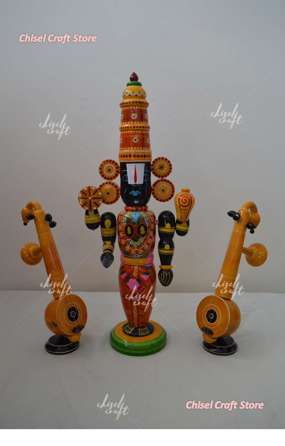 Handmade Wooden Etikoppaka Balaji with Veena - ArtyCraftz.com
