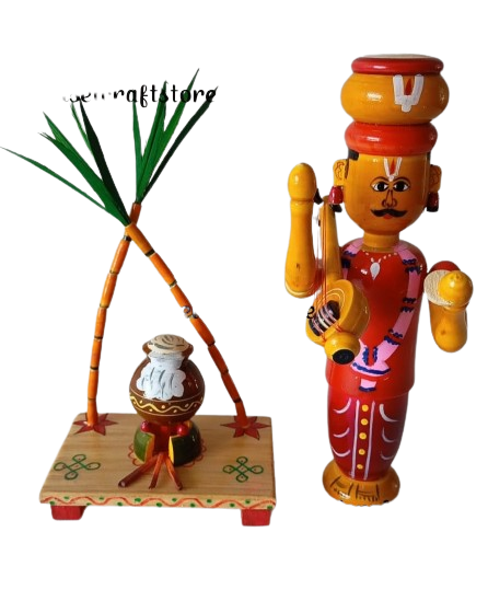Handmade Wooden Etikoppaka Haridasu and Pongal Combo - ArtyCraftz.com