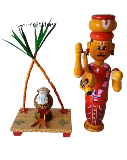 Handmade Wooden Etikoppaka Haridasu and Pongal Combo - ArtyCraftz.com