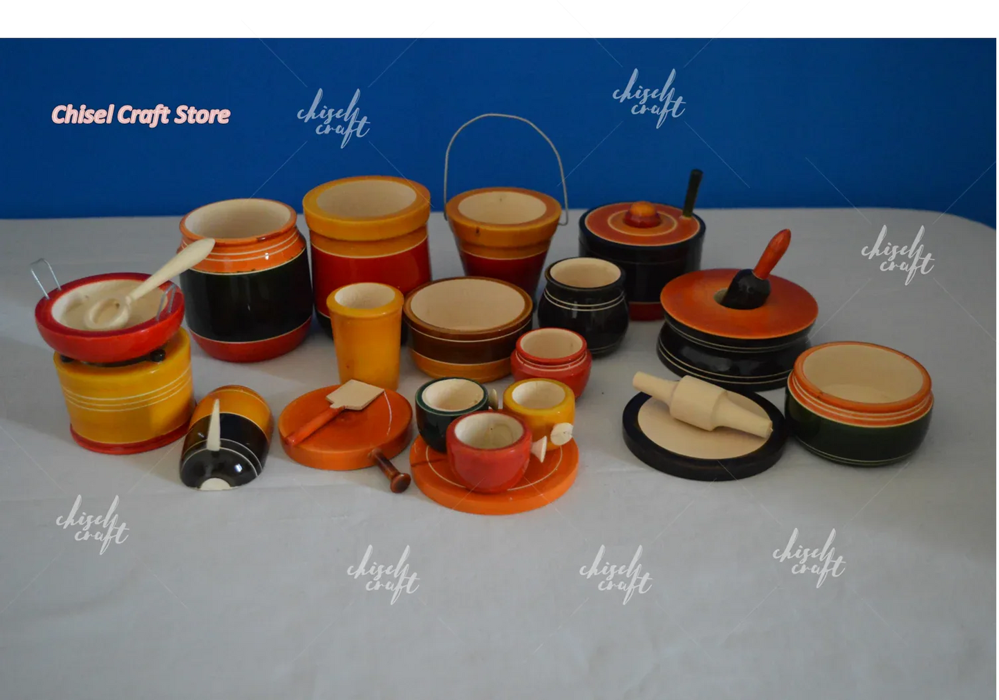Handmade Wooden Etikoppaka Kitchen Set Big - ArtyCraftz.com