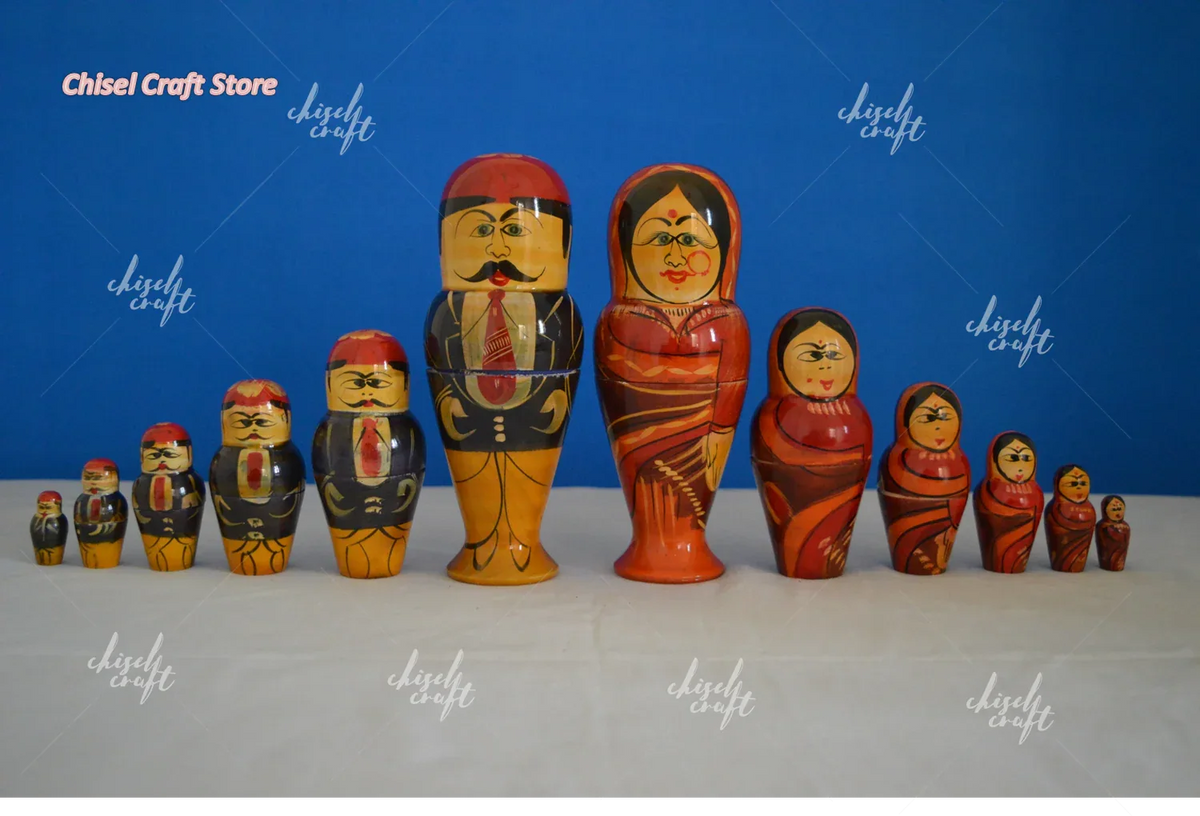 Handmade Wooden Etikoppaka Lady and Boy etikoppaka 6 in 1 set. - ArtyCraftz.com