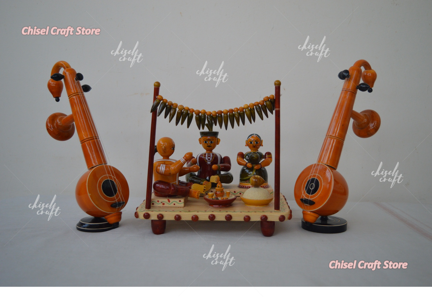Handmade Wooden Etikoppaka Marriage concept with Veena - ArtyCraftz.com