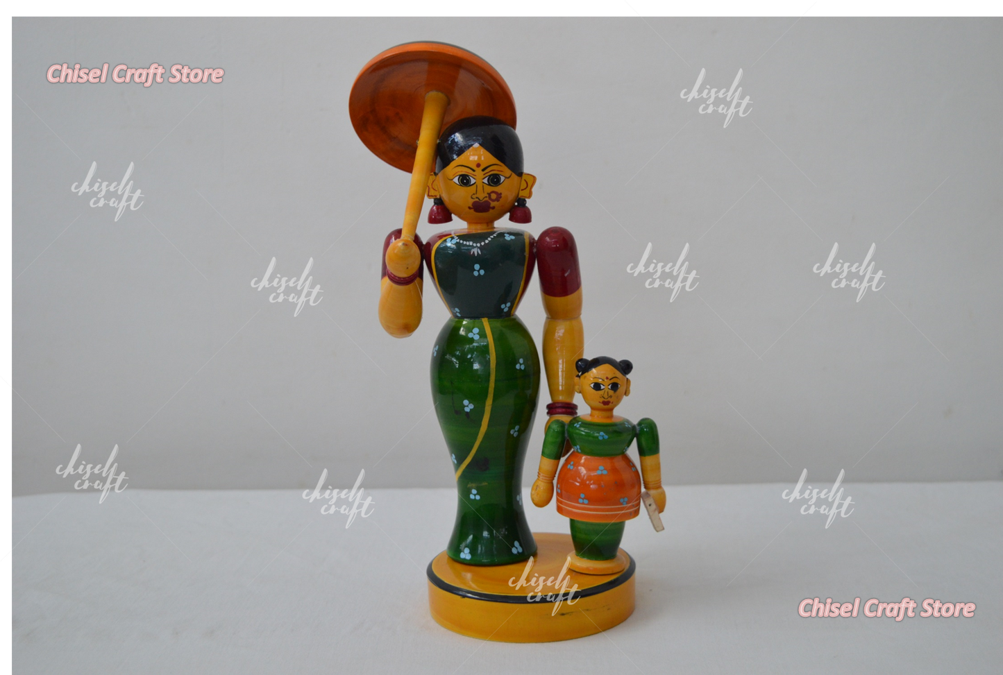 Handmade Wooden Etikoppaka Mother and Child - ArtyCraftz.com