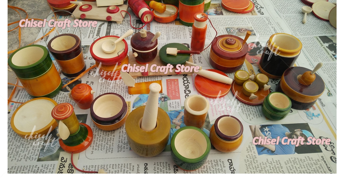 Handmade Wooden Etikoppaka Special Kitchen Set(32 pieces) - ArtyCraftz.com