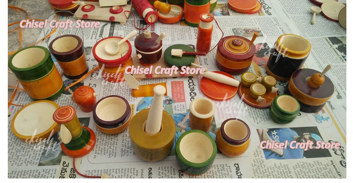 Handmade Wooden Etikoppaka Special Kitchen Set(32 pieces) - ArtyCraftz.com