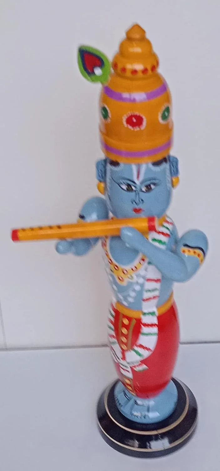 Handmade Wooden Etikoppaka Standing Sri Krishna Idol-ArtyCraftz