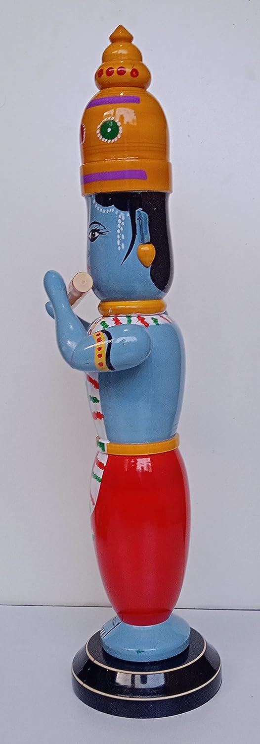 Handmade Wooden Etikoppaka Standing Sri Krishna Idol-ArtyCraftz