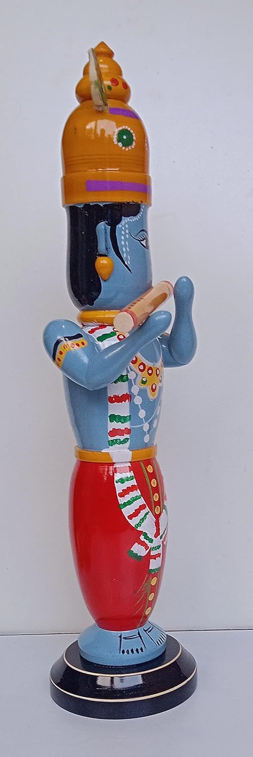 Handmade Wooden Etikoppaka Standing Sri Krishna Idol-ArtyCraftz