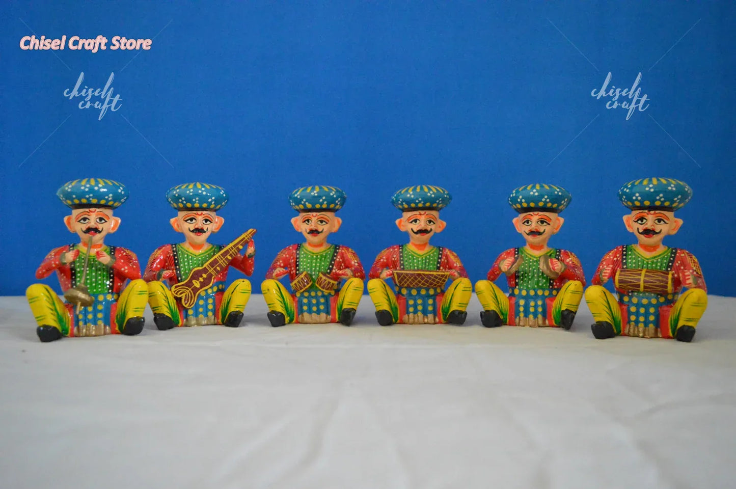Handmade Wooden Rajasthani 6 Piece Musician Bawla Set Medium - ArtyCraftz.com