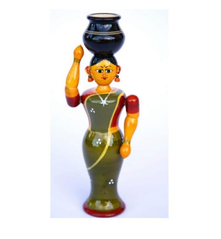 Handmade Wooden Women with Pot for Home Decor and Gifting - ArtyCraftz.com