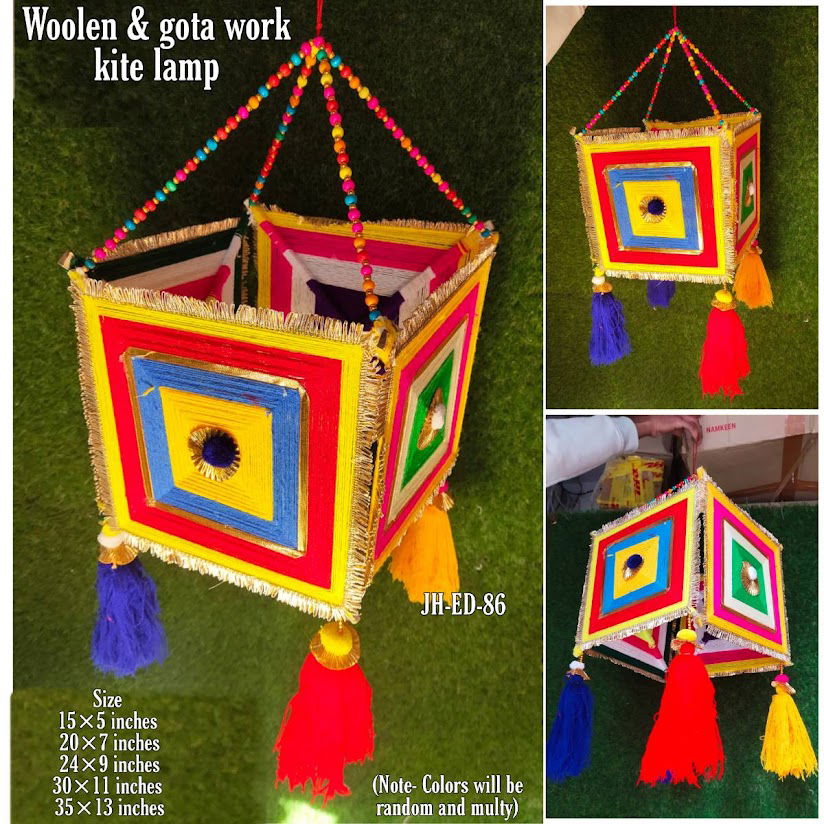 Handmade Woollen & gota work kite lamp 30*11 Inches - ArtyCraftz.com