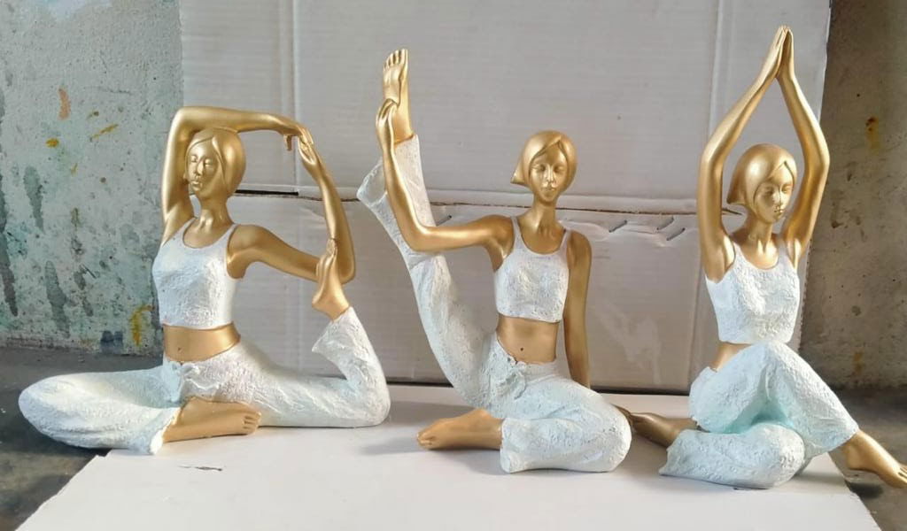 Handmade Yoga Posture Lady Statue Poly Resin Figurine for Home Table Top Living Room (Set of 3 White Color) - ArtyCraftz.com