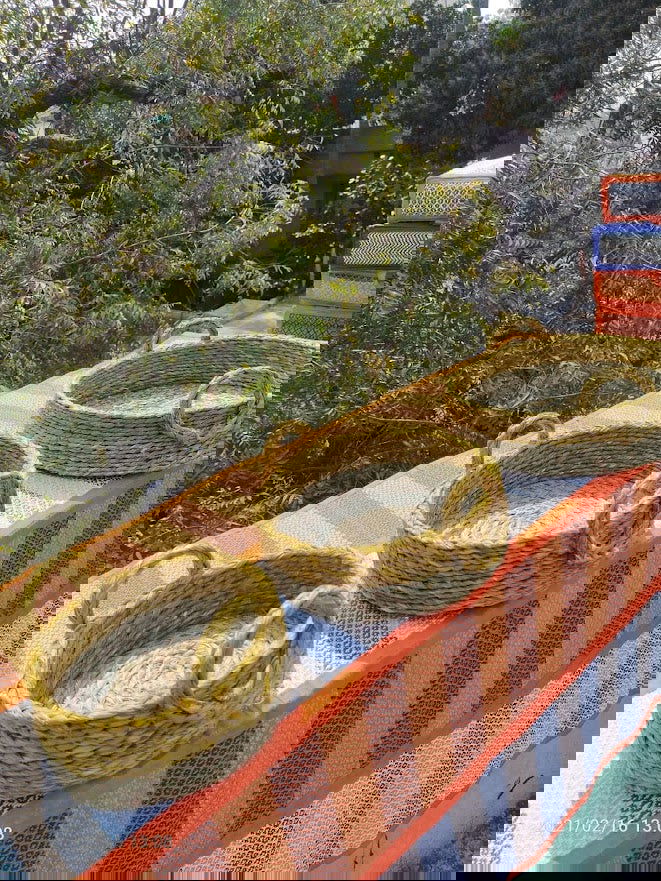 Handmade yellow Sabai Organizer set of 3 - ArtyCraftz.com