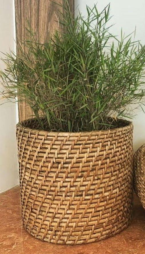 Handwoven Cane Planter Round - ArtyCraftz.com