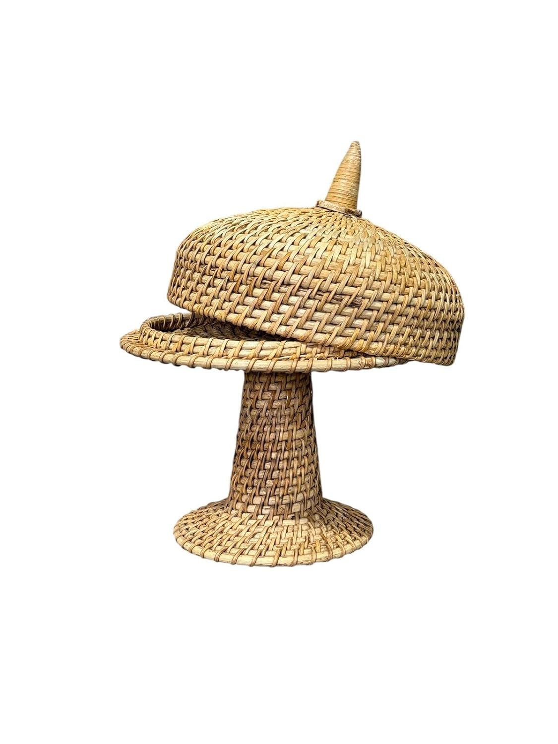 Handwoven Fruit Cane Pedestal Basket with Lid-ArtyCraftz.com