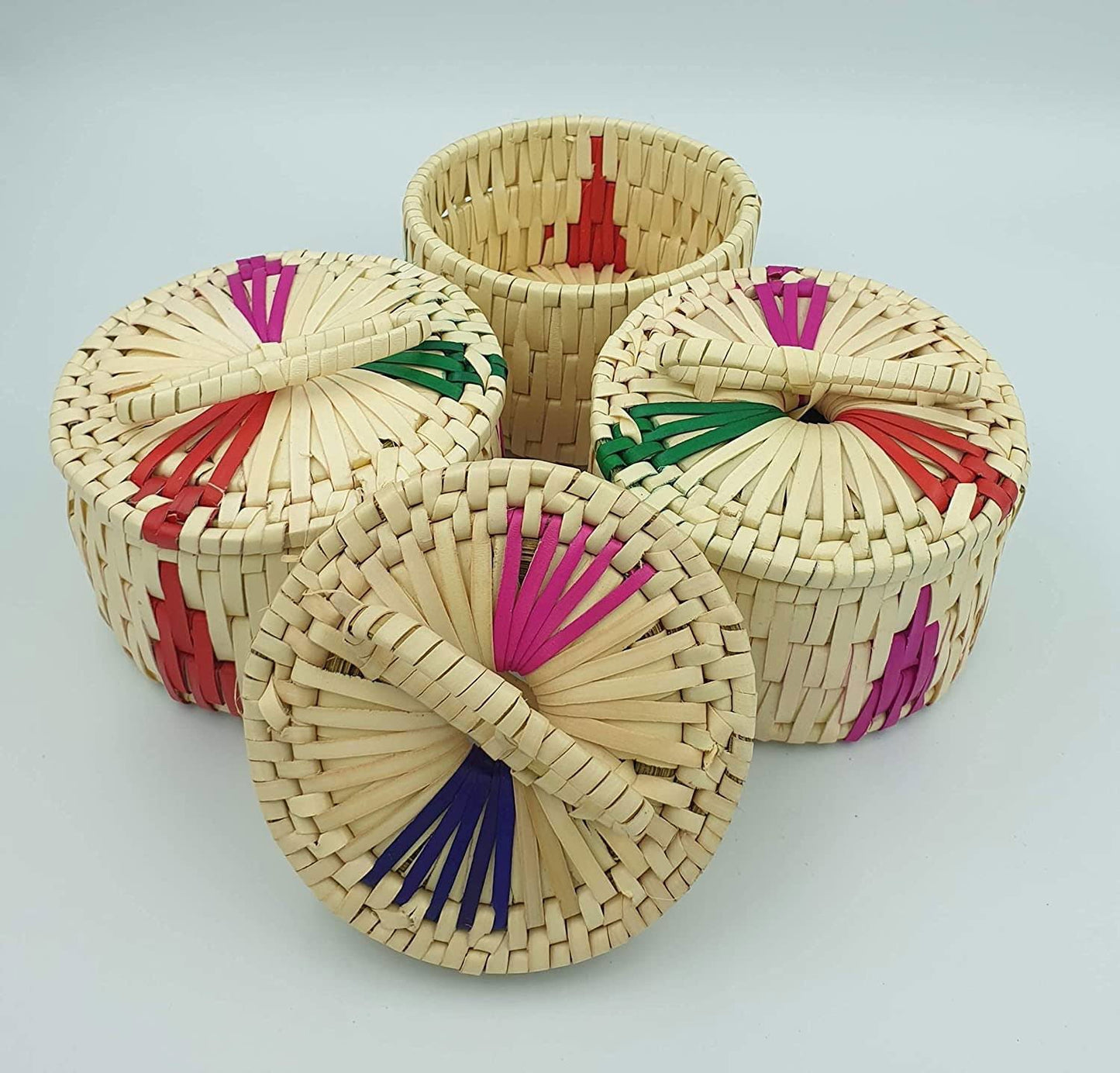 Handwoven Palm Leaf Gift Box with Lid 2 Nos. (White) - ArtyCraftz.com