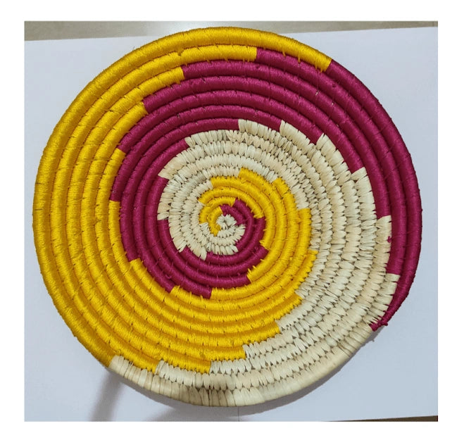 Handwoven Sabai Grass Wall Plate – Yellow, Pink & White | Available in 8", 10", 12" Sizes - ArtyCraftz.com