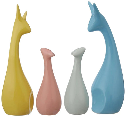 Happy Deer Family Action Statue Piano Finish Ceramic Figures