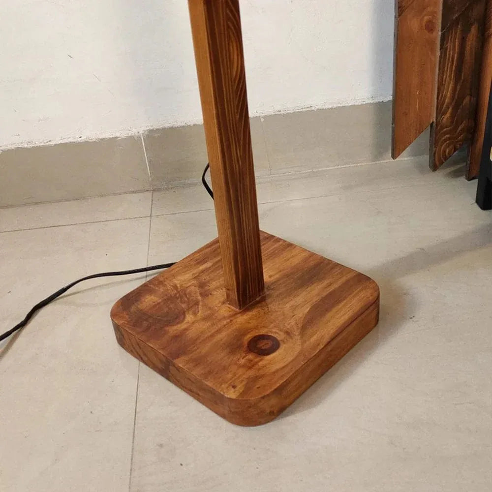HexSpot Wooden Floor Lamp with Brown Base and Beige Wooden Lampshade - ArtyCraftz.com